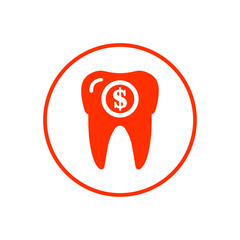 Money, teeth, tooth icon. Orange vector sketch.