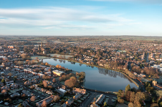 Lake amidst houses in Lichfield city