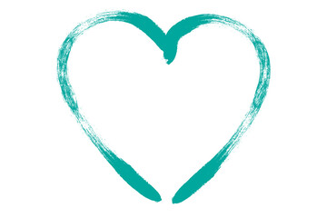 Heart contour vector. Turquoise hand drawn love icon isolated. Paint brush stroke heart icon. Hand drawn vector for love logo, heart symbol, doodle icon and Valentine's day. Painted grunge vector