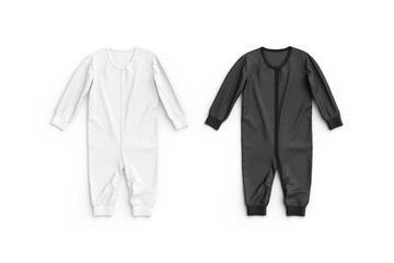 Blank black and white baby zip-up sleepsuit mockup lying, isolated