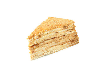Honey cake piece isolated on white background