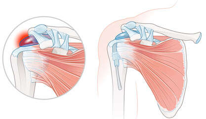 Rotator Cuff Bursitis Shoulder Illustration. Labeled
