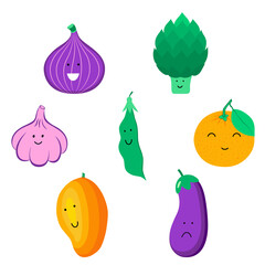 Set of organic fruits, vegetables and berries.