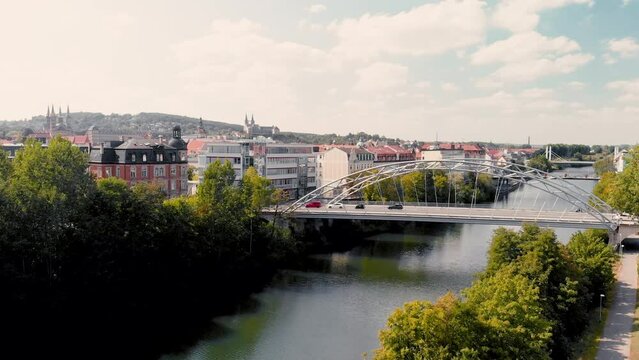 Bamberg in summer season, Germany. View from drone