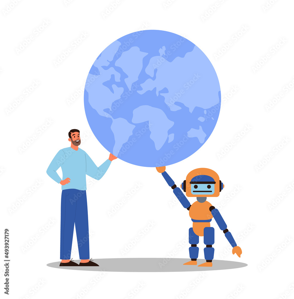Poster robot concept. artificial intelligence as a part of human routine.