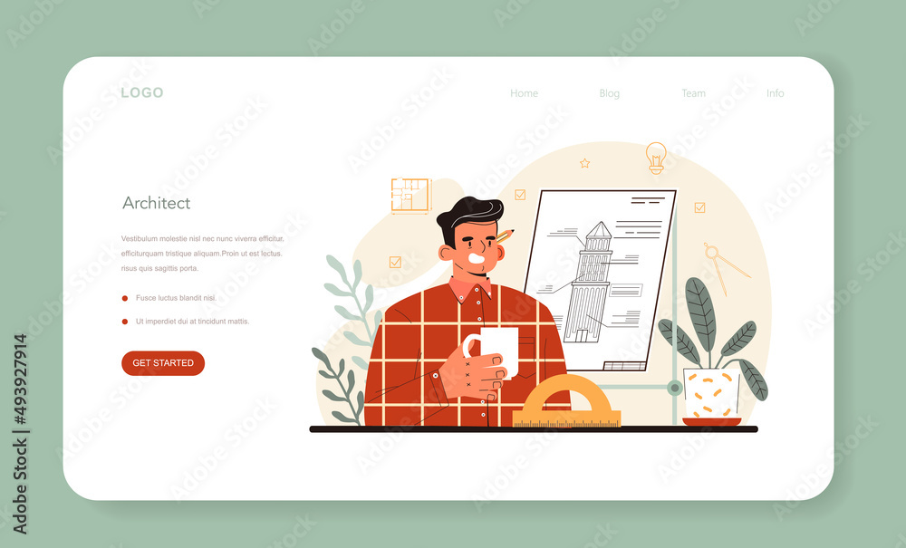 Wall mural architect web banner or landing page. idea of architectural project