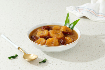 Kolak Pisang Kurma, Banana Compote with Dates Fruit, Popular Food Beverages for Iftar.