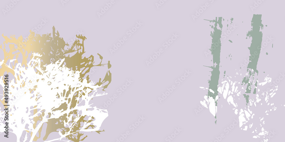 Poster abstract botanical background with realistic plants, paint strokes and golden texture. isolated shap