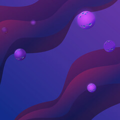 Verticall banner mystical and mysterious space. In the purple and blue space of the universe are planets and asteroids and stars. Background for astronautics and UFO.