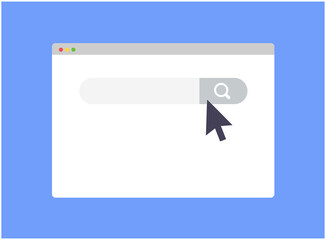 Flat design web browser search template with mouse.