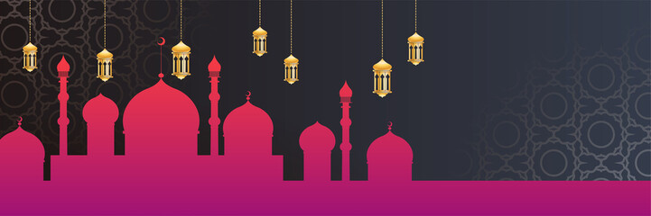 Ramadan style decoration black pink colorful banner design background