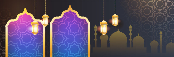 Ramadan style decoration black and purple colorful banner design background