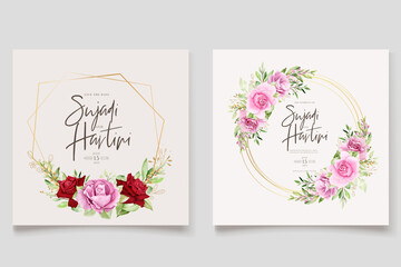 elegant watercolor roses wedding invitation card set