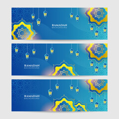 Ramadan style decoration blue gold colorful banner design background