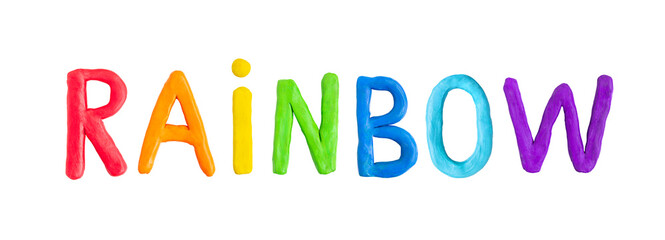 the word rainbow is made of rainbow colors. the letters are made of plasticine.