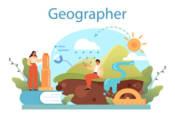 Geographer concept. Studying the lands, features, inhabitants of the Earth. - obrazy, fototapety, plakaty