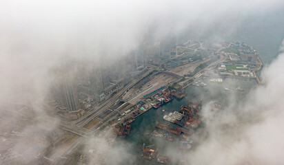  18 March 2022,Hong Kong.Aerial view of Western Harbor Tunnel in fogger day ,Hong Kong 