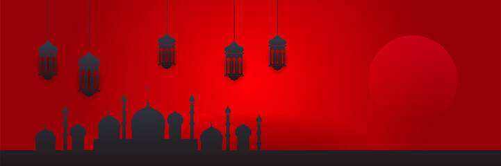 Ramadan style decoration red colorful banner design background