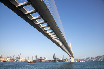 2022 Mar 10,Hong Kong.Stonecutters Bridge connects Stonecutters Island with Container Terminal 9 at the southeast corner of Tsing Yi Island 