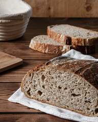 Sourdough bread on the wooden table