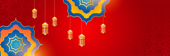 Ramadan style decoration red colorful banner design background