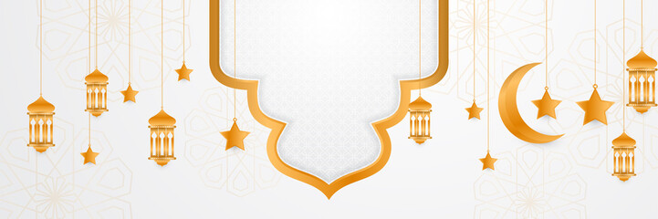 Ramadan kareem decoration clean white gold colorful banner design background