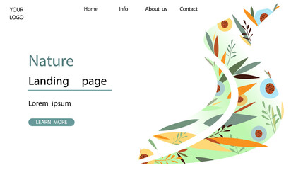 Nature landing page template with abstract leaves.Vector illustration for a website.mobile application,banner.