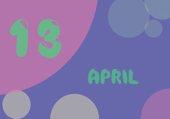13 april day of the month in pastel colors. Very Peri background, trend of 2022.