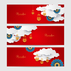 Set of Ramadan kareem red decoration colorful banner design template