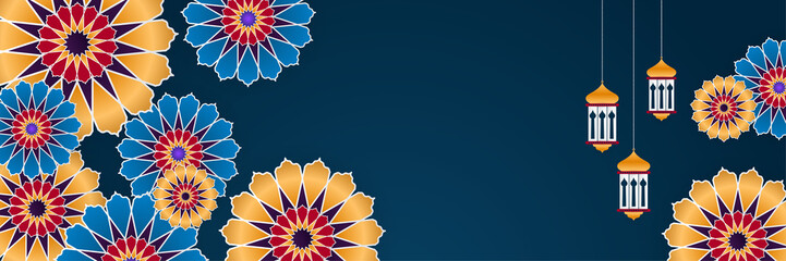 Ramadan kareem blue decoration colorful banner design background