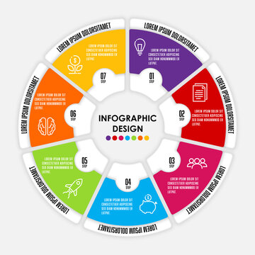 Vector circle chart infographic template for presetation with susiness concept 7 step.