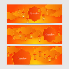 Set of Ramadan kareem orange decoration colorful banner design template