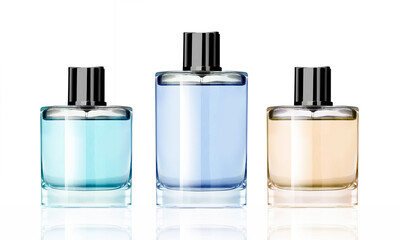 Set perfume glass bottles isolated on white background - obrazy, fototapety, plakaty