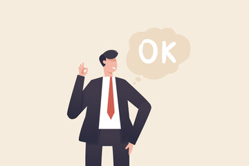 Ok sign , Businessman man standing showing ok sign with fingers.