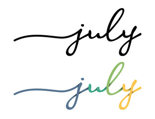 July Handwriting Lettering Calligraphy Isolated on White Background. Months of The Year