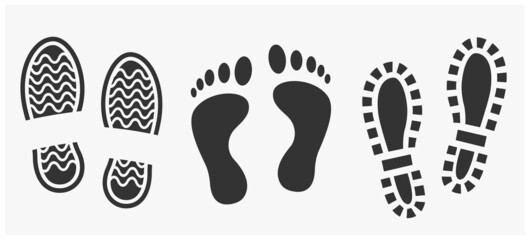 Human footprints icon set isolated on white.