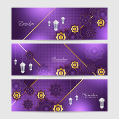 Set of elegant ramadan style purple colorful banner design template