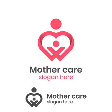 abstract line mother care love logo with baby vector symbol, mom hugs her child logo template for mother's day event
