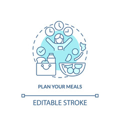 Plan your meals turquoise concept icon. Maintaining weight after long term diet abstract idea thin line illustration. Isolated outline drawing. Editable stroke. Arial, Myriad Pro-Bold fonts used