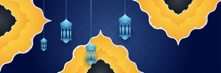 elegant ramadan style blue colorful banner design background