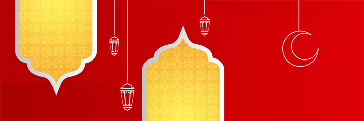 elegant ramadan style red and yellow colorful banner design background