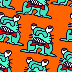 Seamless vector artwork with repeat cute unusual frogs
