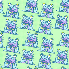 Seamless vector artwork with repeat cute unusual frogs