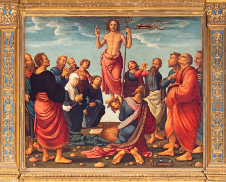 VALENCIA, SPAIN - FEBRUAR 14, 2022: The painting of Ascension on the main altar in the Cathedral  by Fernando Yanez de la Almedina and  Hernando de los Llanos (1506 - 1510).