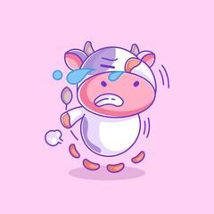 Cute cow running and crying