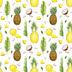 Pattern with pineapples watercolor
