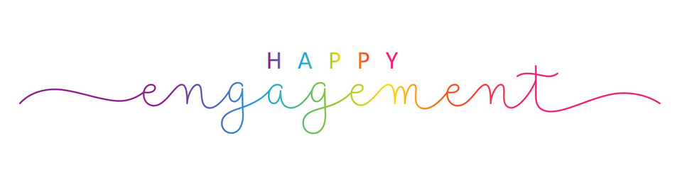 Fototapeta na wymiar HAPPY ENGAGEMENT colorful rainbow vector monoline calligraphy banner with swashes