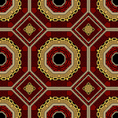 Luxury tribal ethnic seamless pattern. Repeat abstract greek background.  Elegant beautiful ornament.  Geometric modern design with chains, zippers, mandalas, rhombus, hexagon. Frames and borders