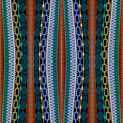 Beautiful Borders. Striped seamless pattern. Ornamental border background. Repeat vertical greek 3d ornament. Tribal ethnic style modern design. Greek key, meanders, chains, zippers, stripes, curves