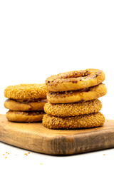 Traditional Turkish Sesame Rings Kandil Simidi isolated on a white background